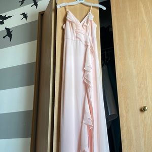 Elegant, size 0, soft pink, DBs Bridesmaid dress/formal with side slit.